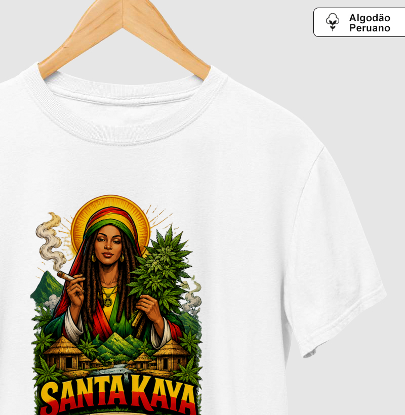 Camiseta Santa Kaya.  Coleção Reggae Music. Masculina e Feminina. Algodão Peruano.