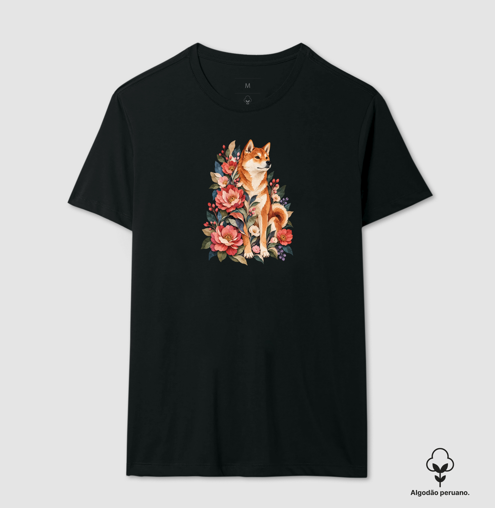 Cachorro Floral - Camiseta Algodão Peruano
