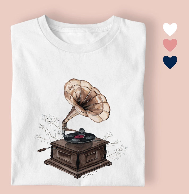 Camiseta Feminina Ilustrada Som Vitrola