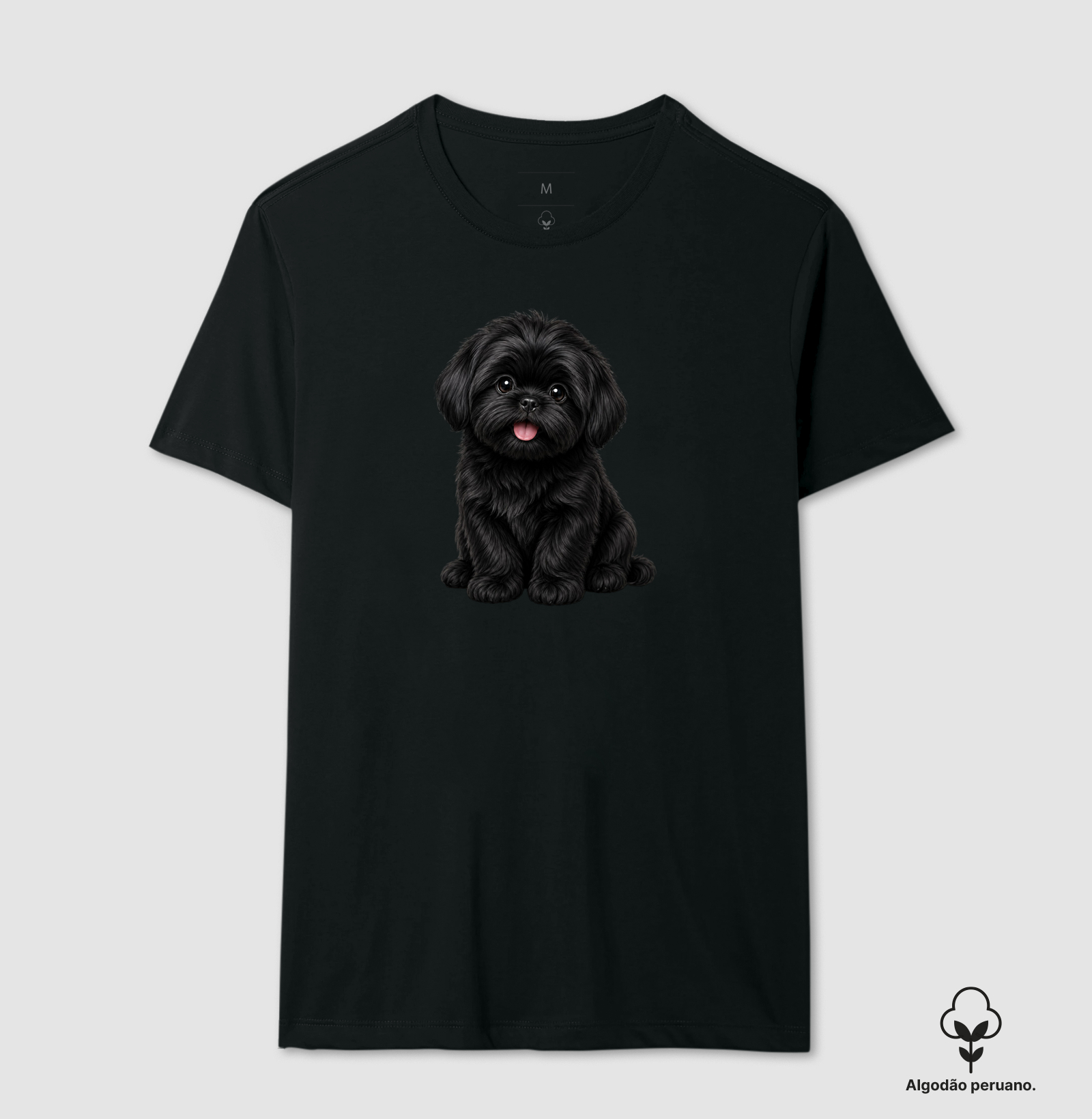 Shih Tzu Preto - Desenho Animado - Camiseta Algodão Peruano