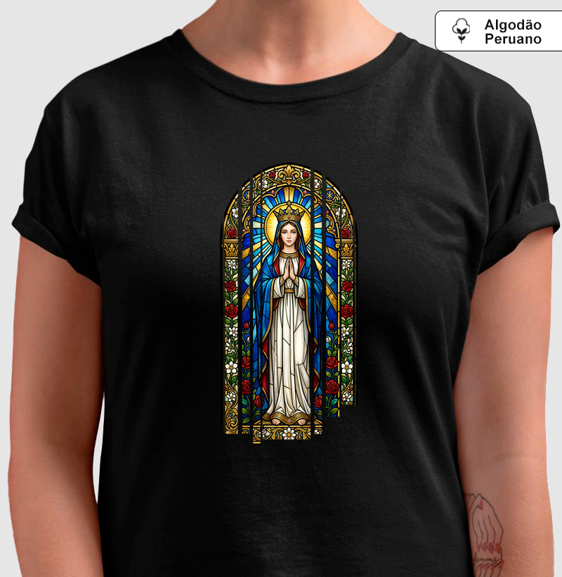 Camiseta Algodão Peruano Vitral Nossa Senhora