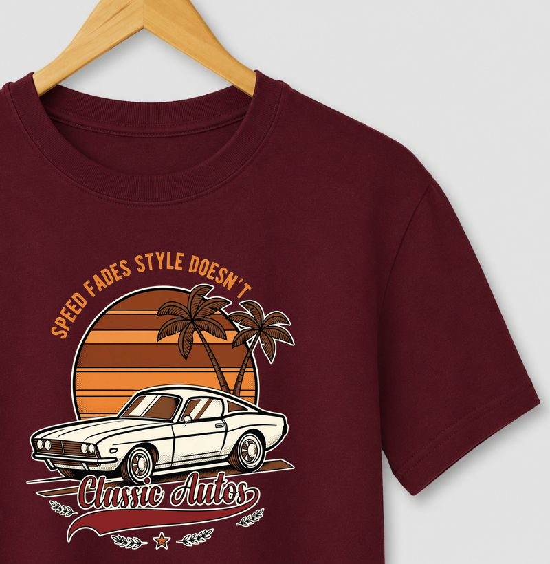 Classic Autos Speed Fades Style Doesn't - Muscle Car Retro Sunset
