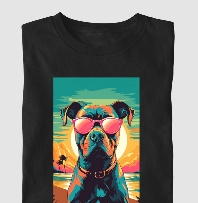 Pit bull por do sol na praia