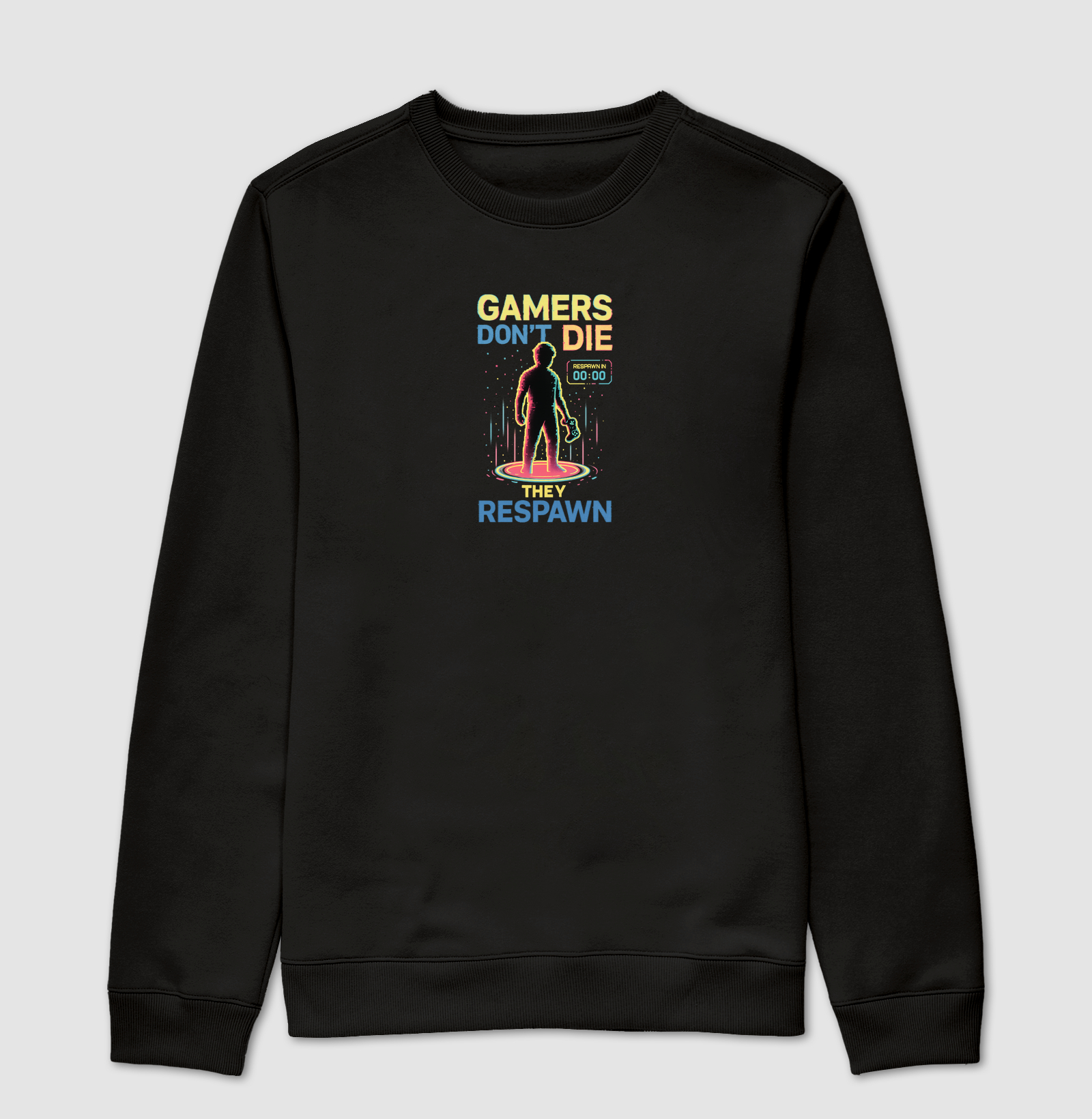Camiseta Gamer “Gamers Don’t Die – They Respawn” | Pixel Art Glitch Estética Neon | ManaMoney