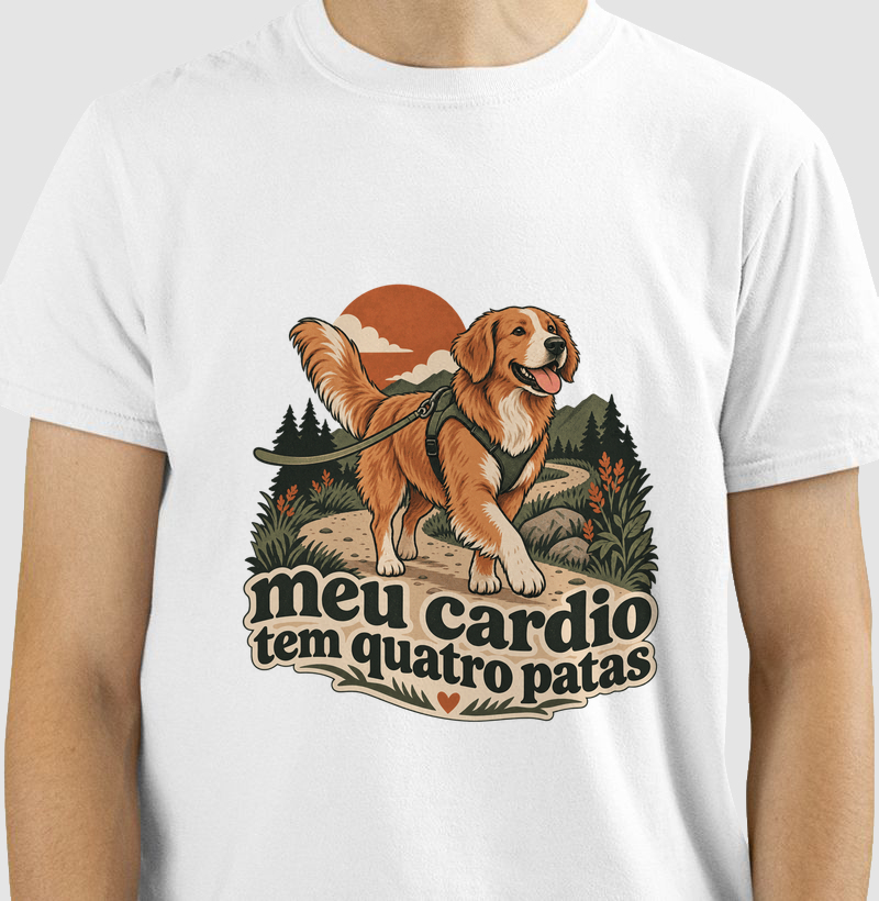 Camiseta Cachorro Passeio "meu cardio tem quatro patas" | Pelo & Pano
