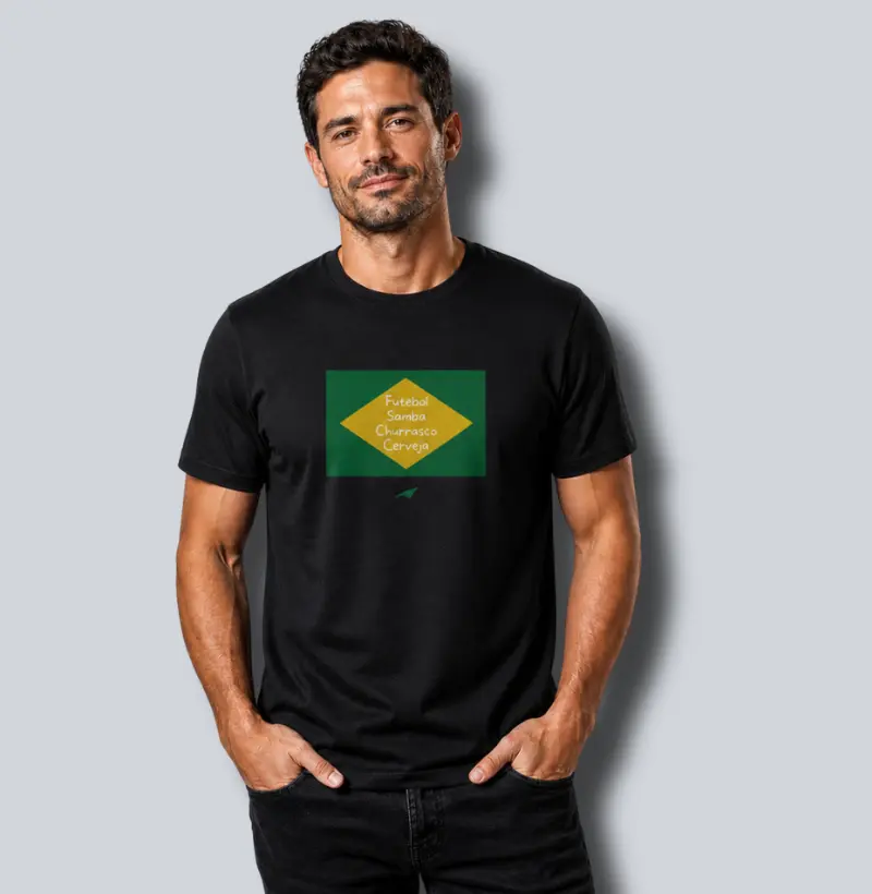 Futebol, Samba, Churrasco e Cerveja — Camiseta Brasil Lifestyle