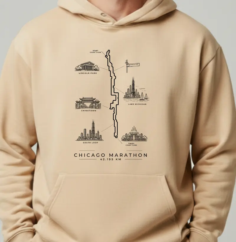 Hoodie Moletom Maratona - Percurso Maratona de Chicago