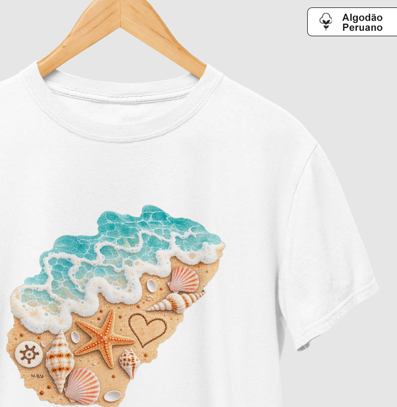 Coração na Areia  - Camiseta Algodão Peruano