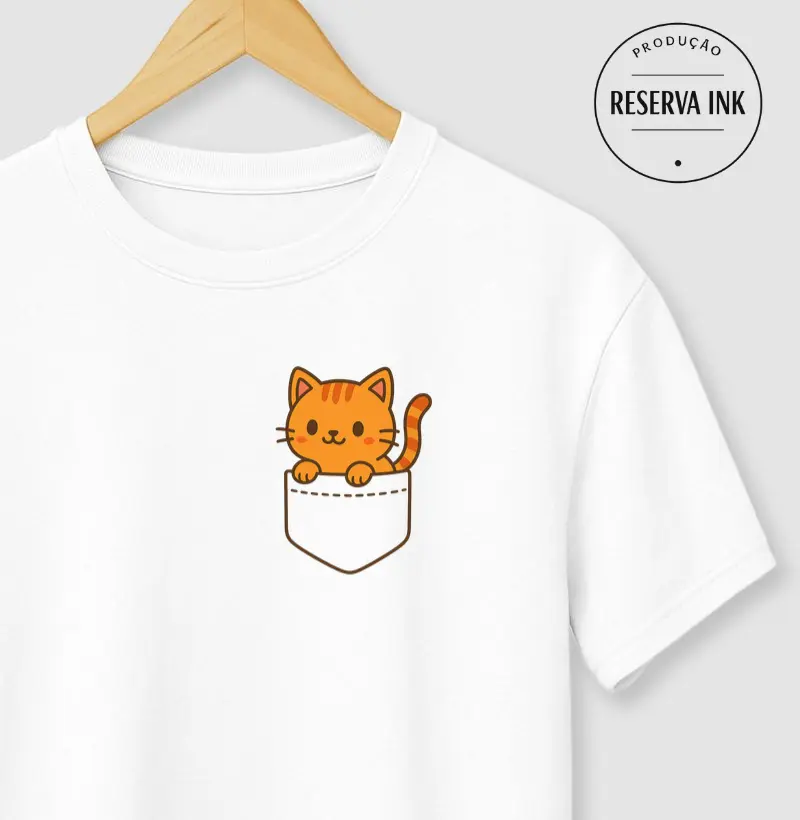 Camiseta Gatinho Laranja de Bolso