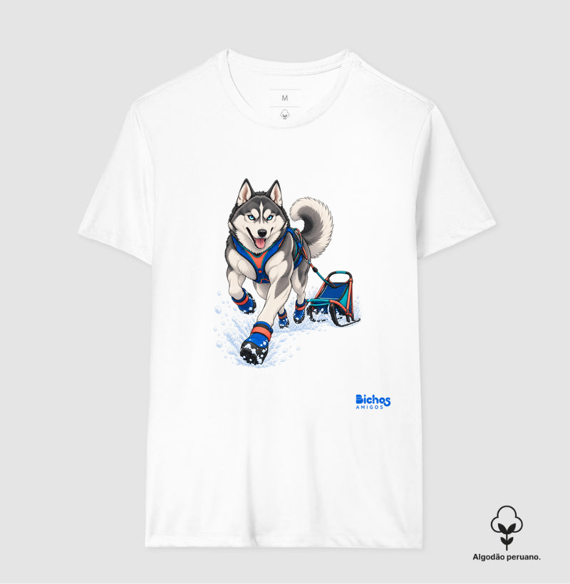 Husky Siberiano Corrida de Treno - Camiseta Algodão Peruano