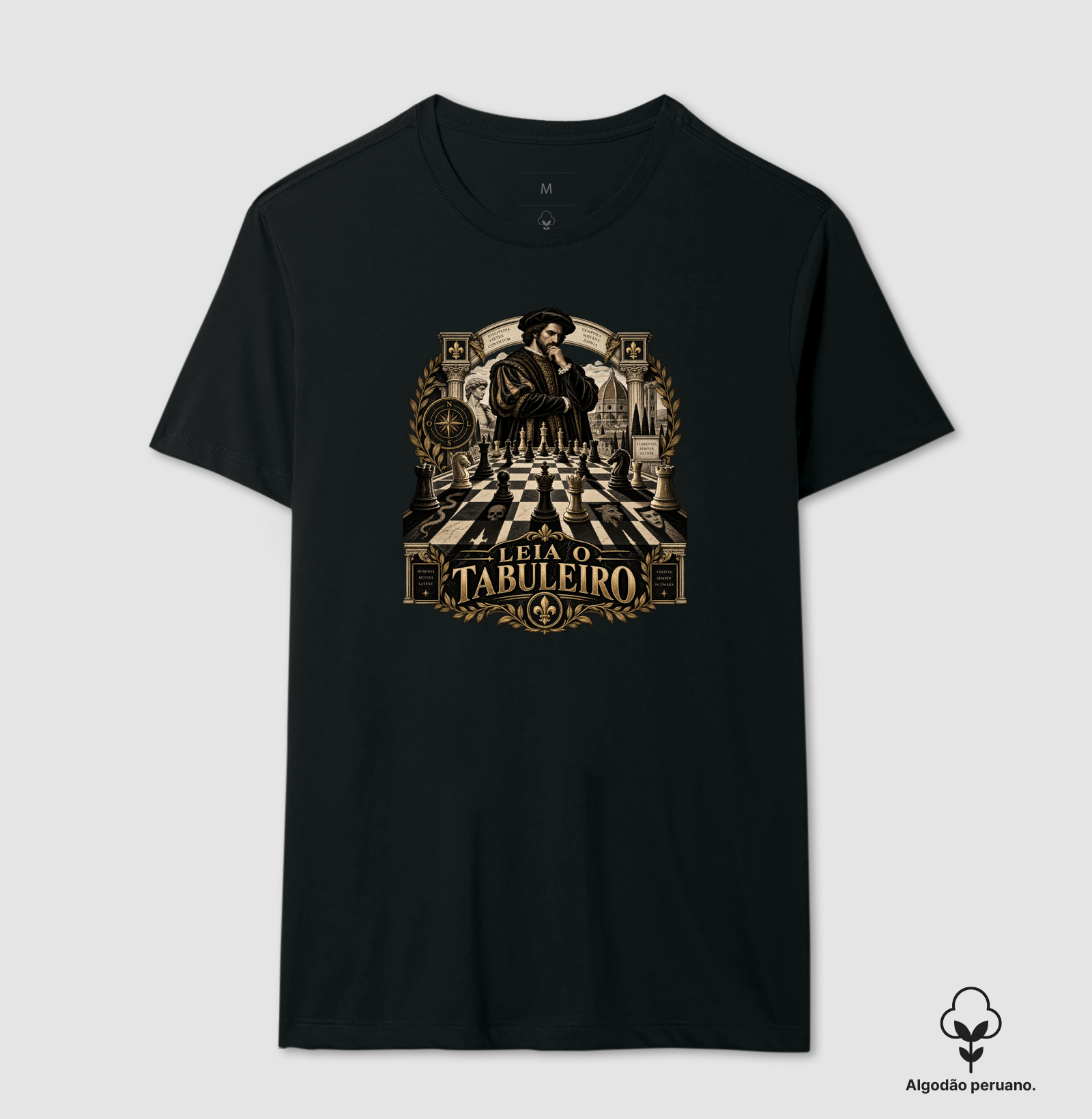 Maquiavel – Leia o Tabuleiro - Camiseta Algodão Peruano