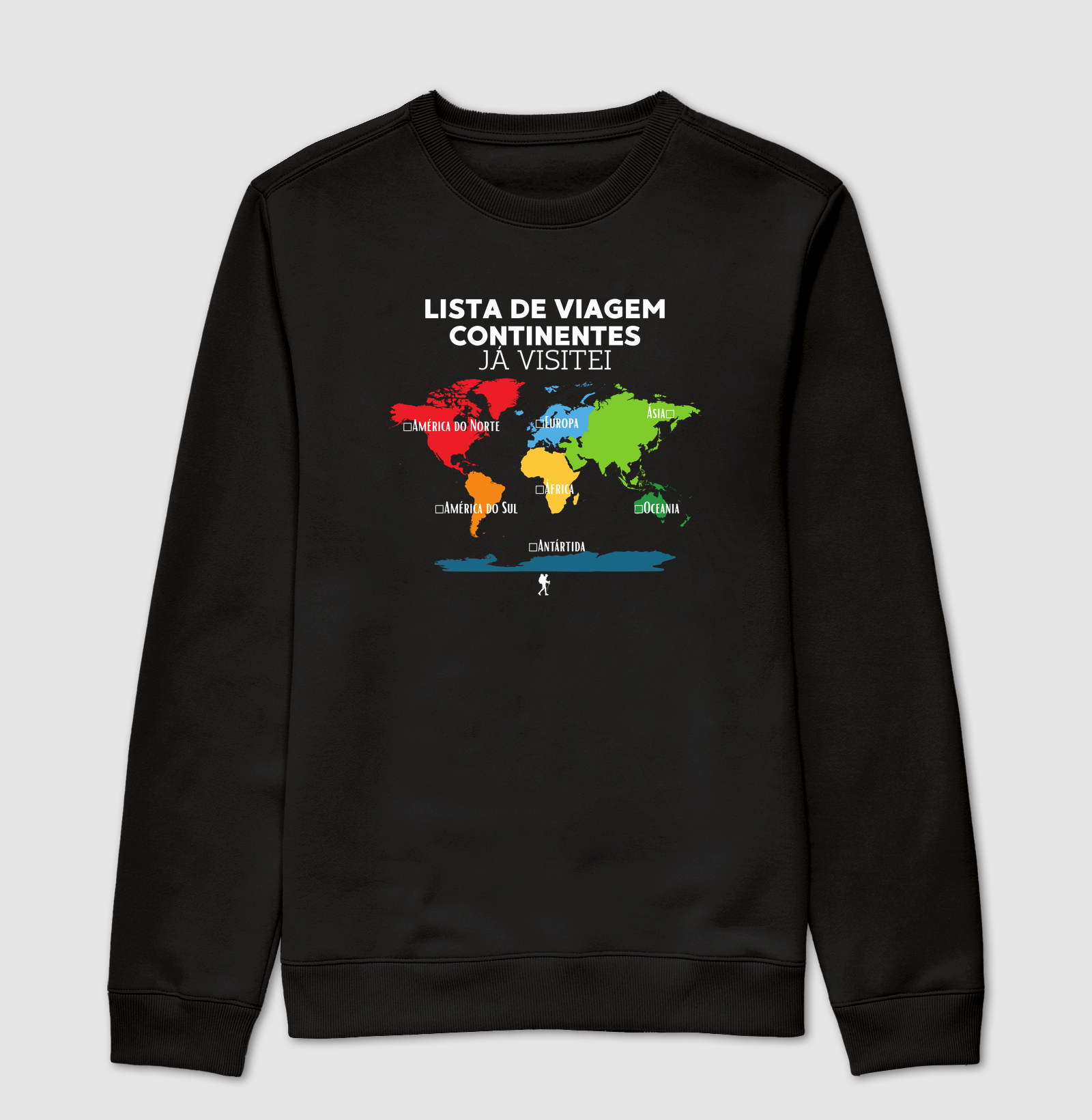Camiseta Lista de Viagem Continentes Ja Visitei | Mapa Mundi Auto Personalizavel | Colecao Personalizaveis