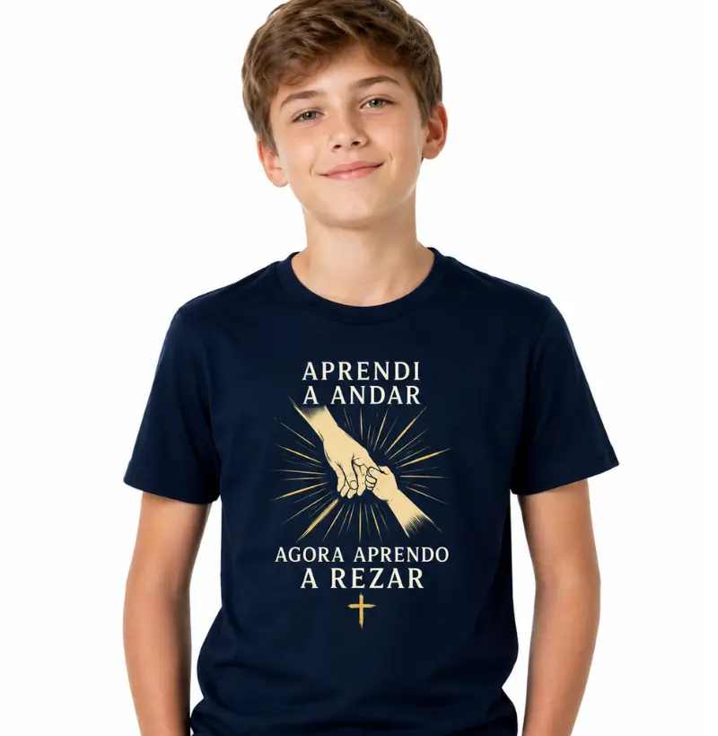 Camiseta Infantil Agora Aprendo a Rezar