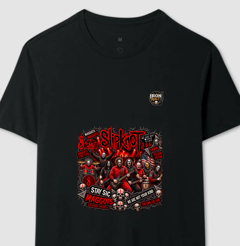 Camiseta Nu Metal Rock com Estampa Slipknot, Skull e Visual Dark - Camiseta