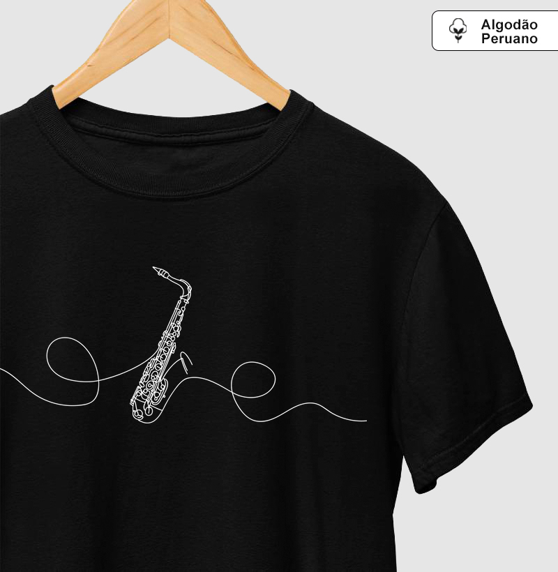 Camiseta Premium Minimalista Saxofone Alto Linha Contínua