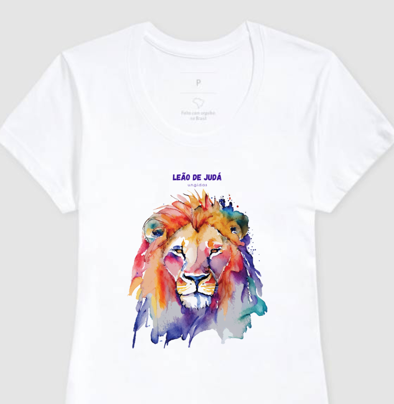 Leão 1 - Colorido em camiseta branca