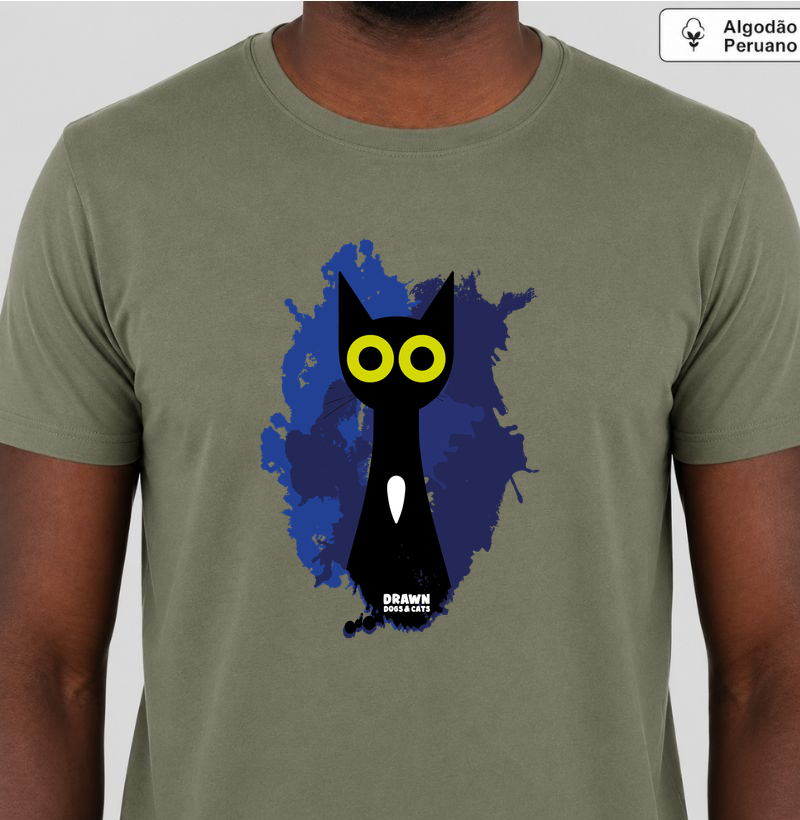 Gato preto com fundo azul