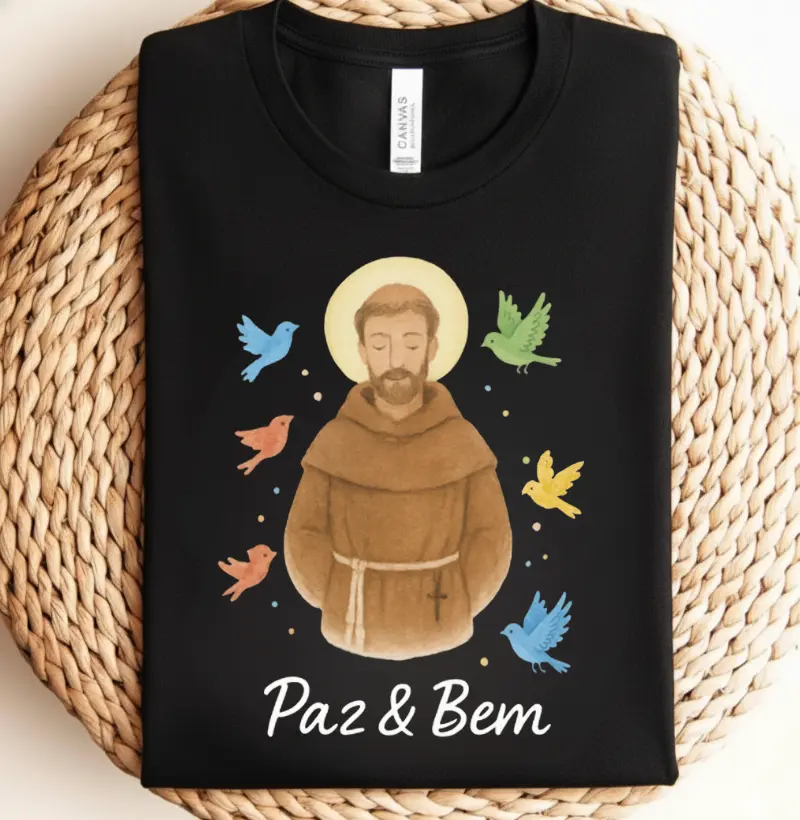 São Francisco Paz e Bem Pássaros Aquarela