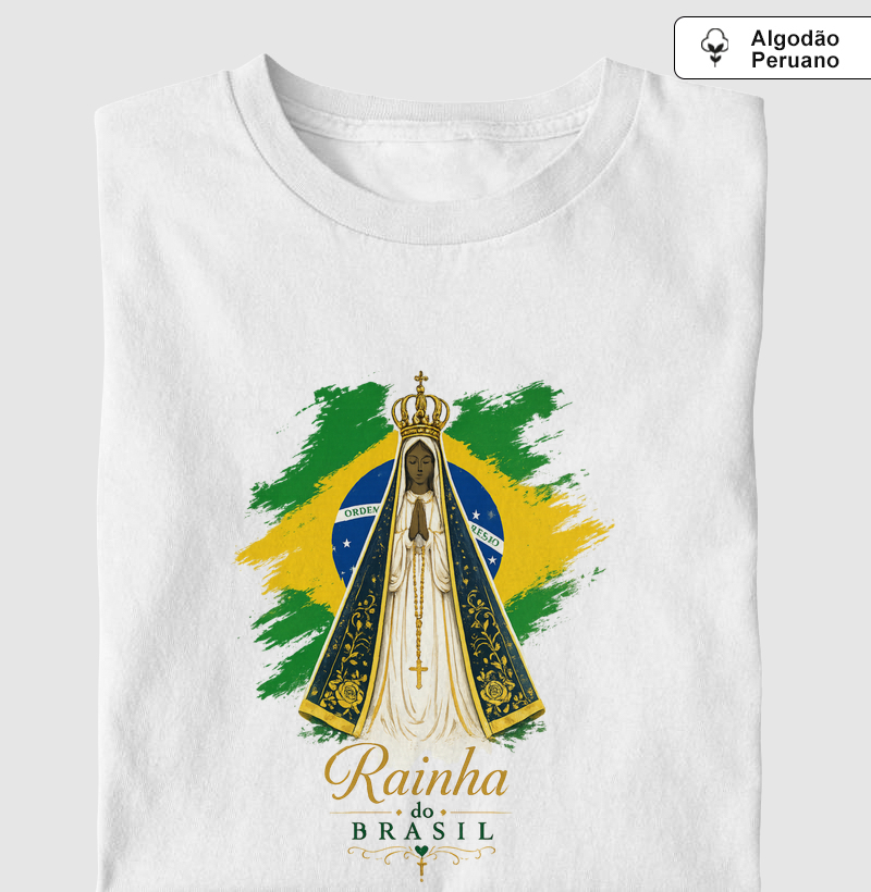 Camiseta Algodão Peruano Nossa Senhora Aparecida Rainha do Brasil