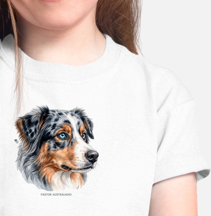 Cães - Pastor Australiano (Blue Merle) - Infantil - Camiseta Infantil
