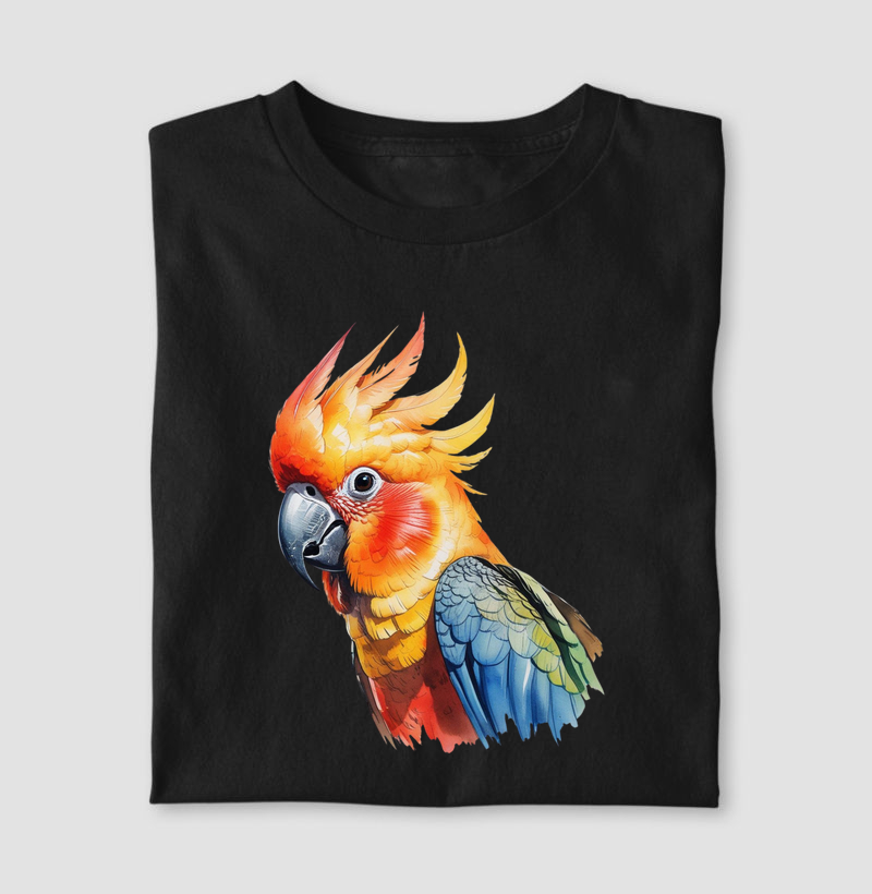 Camiseta pássaro Cacatua Aquarela
