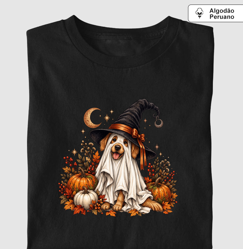 Cão Bruxo do Halloween - Camiseta Algodão Peruano