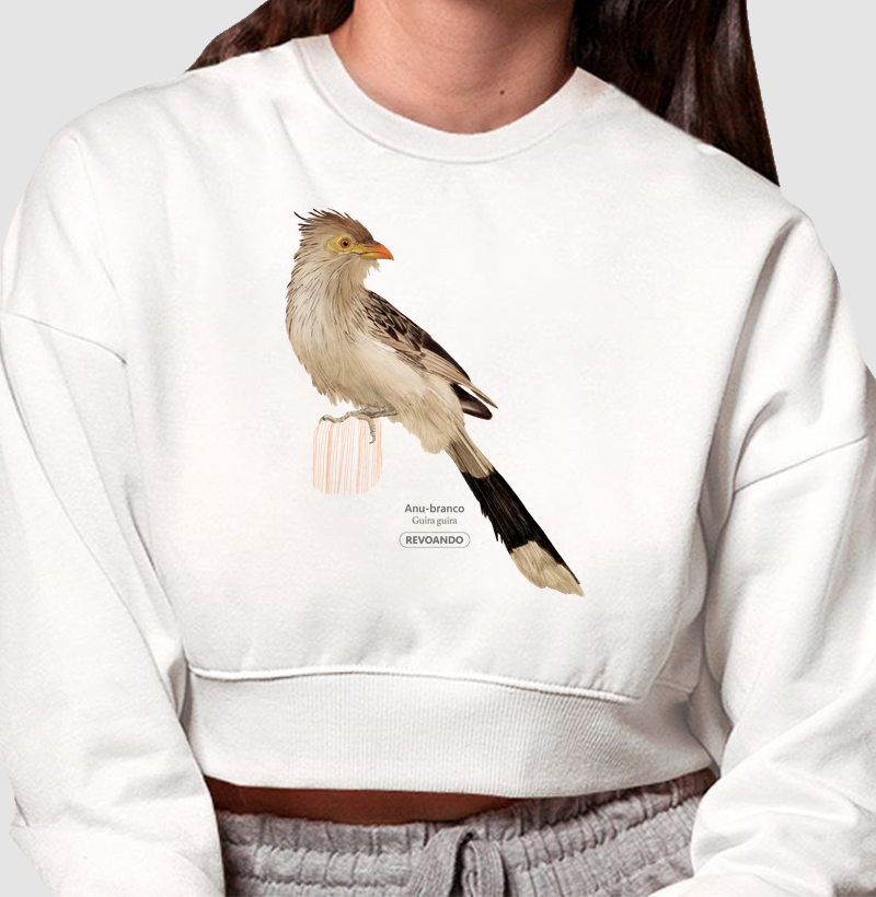 Inky Aves - Anu-branco - Moletom Cropped