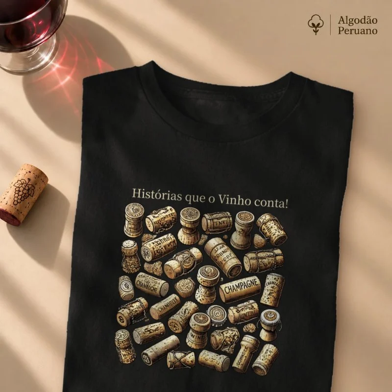 Camiseta Histórias em cada Rolha - Camiseta Algodão Peruano