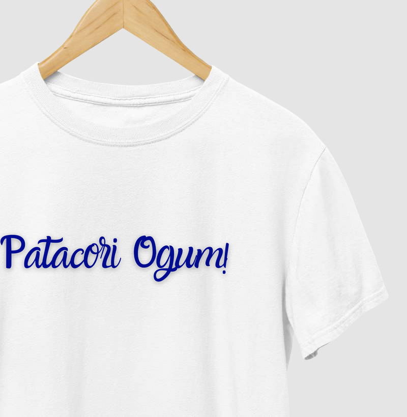 Ogum - Saudação 2 azul - Camiseta Branca
