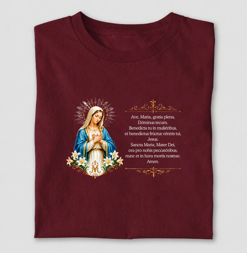 Camiseta Imagem da Oração Ave Maria em Latim
