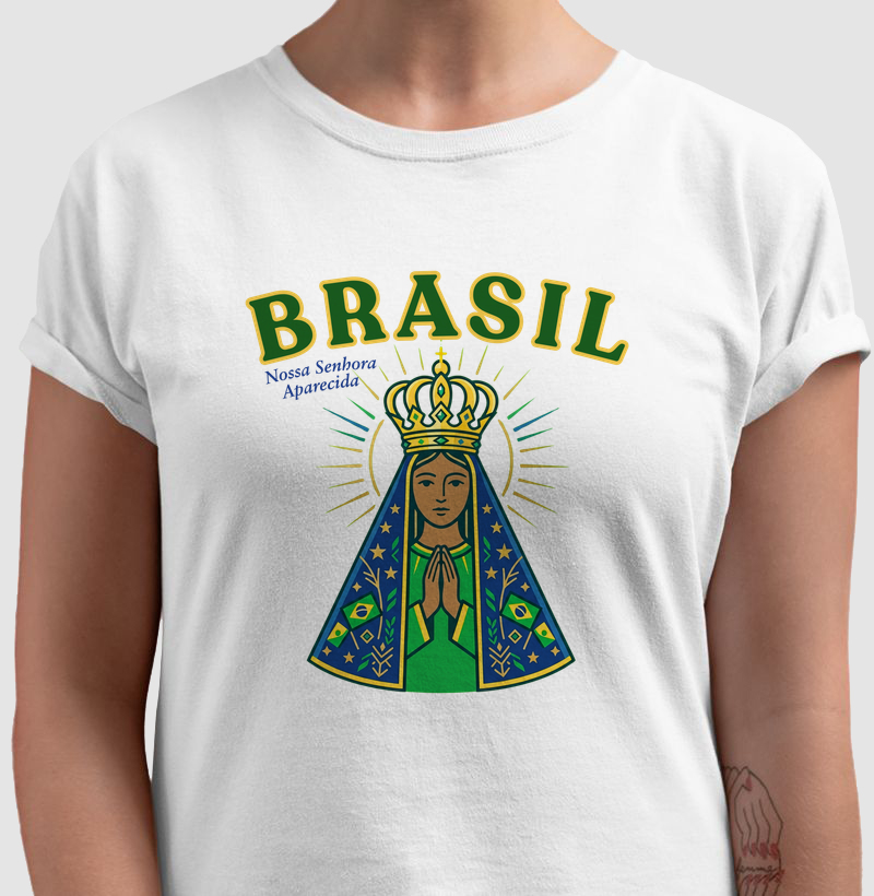Camiseta Nossa Senhora Aparecida Brasil Verde e Amarela