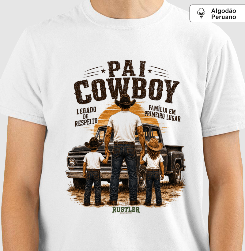 Camiseta Dia dos Pais Premium Algodão Peruano Pai Cowboy Rustler South Co.