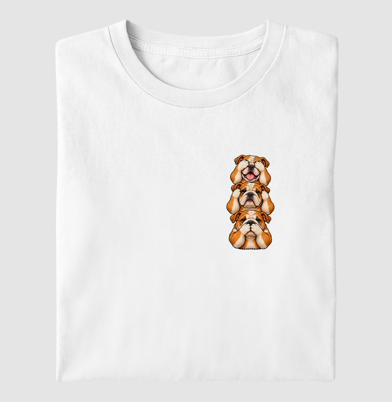 Ver, Ouvir e Falar versão Bulldog (minimal) - Camiseta