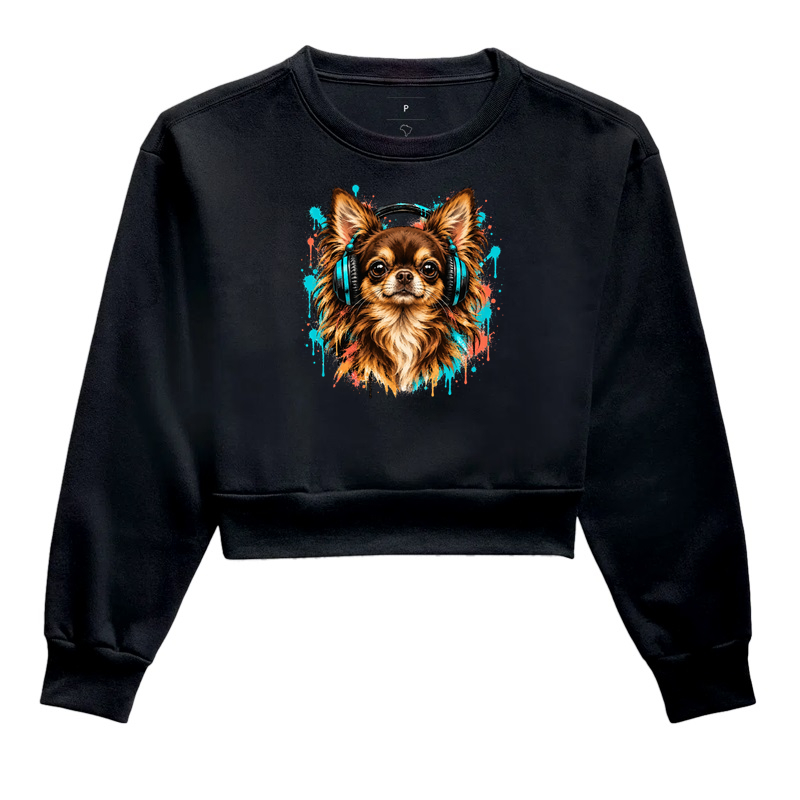 Cachorro Urbano com Fone 2 - Cropped Moletom