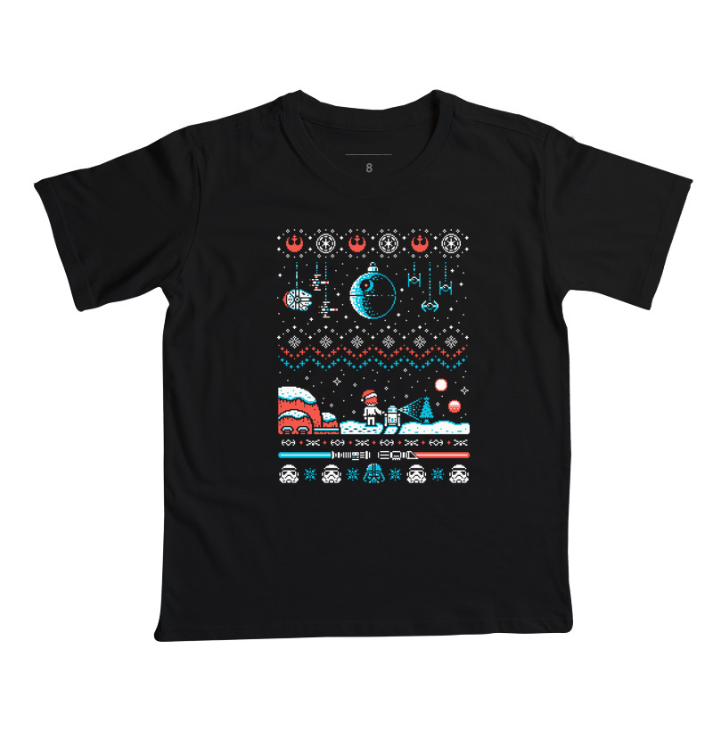 Natal Galáctico Pixel Art - Camiseta Infantil