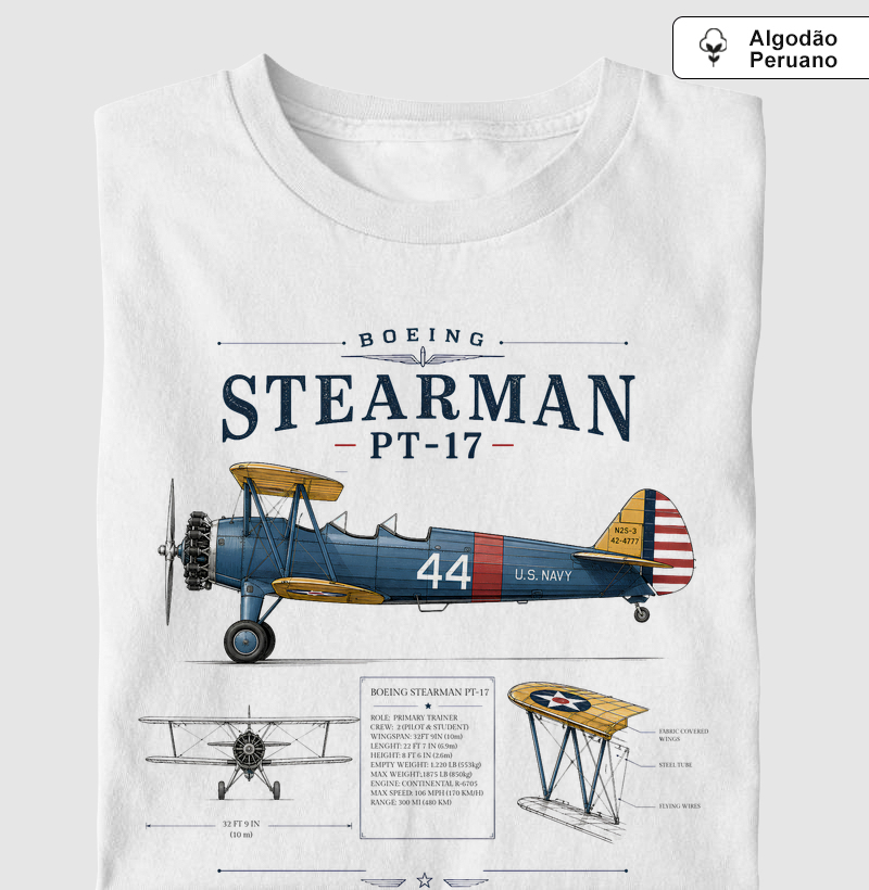 Boeing Stearman PT-17 - Camiseta Algodão Peruano