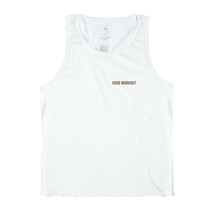 Regata Good Workout Branca Logo Pequena Marrom