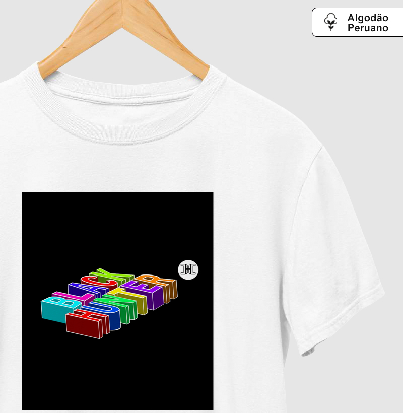  camiseta algodão pima peruano em letras deitadas colors black hunter