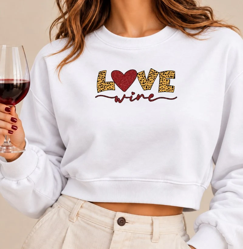 Camiseta Love Wine - Cropped Moletom
