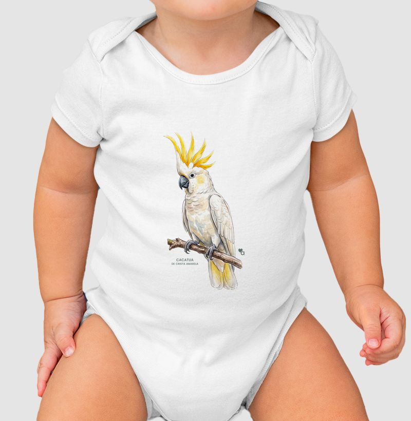 Aves - Cacatua de crista amarela - Body Infantil