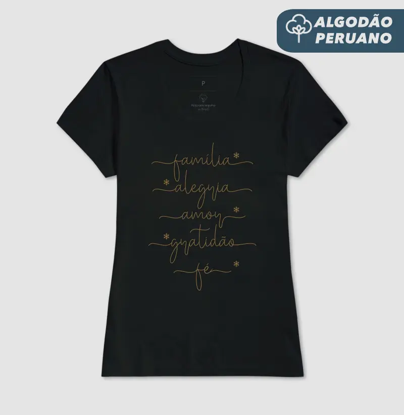 Família, Alegria, Amor, Gratidão, Fé - Estampa Dourada