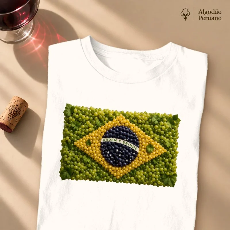 Camiseta Vinho - Brasil em Uvas - Camiseta Algodão Peruano