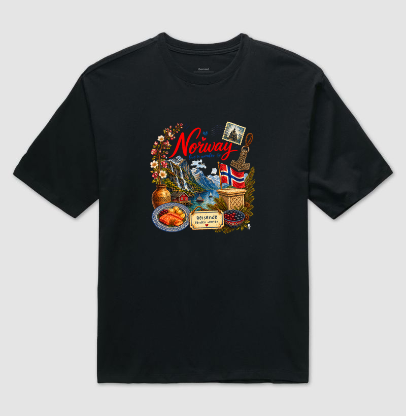 Camiseta Norway Live in Wonder | Noruega Fiorde Aquarela | Colecao Viciados em Viagem