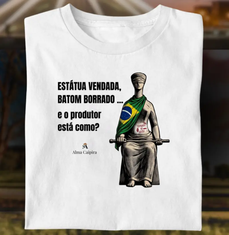 Estátua vendada, batom borrado, e o produtor está como? (tomando no adubo)