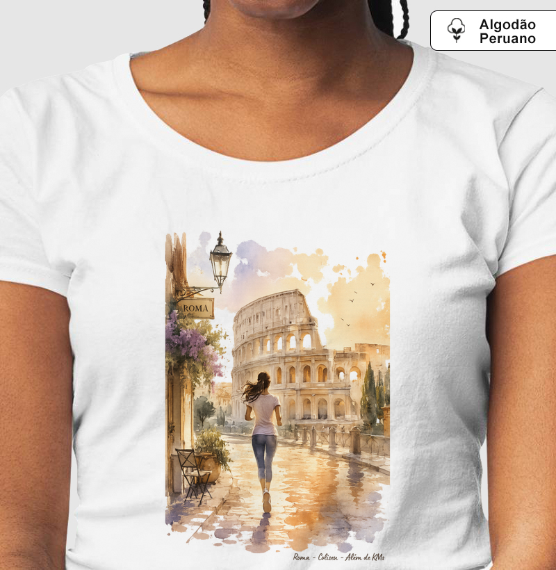 Além de KMs - Roma Coliseu - Camiseta Algodão Peruano