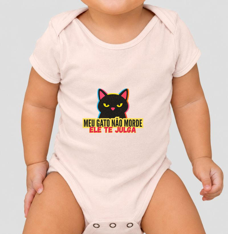 Meu gato não morde, ele te julga - Body Infantil