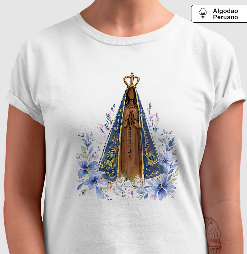 Aparecida arte desenhada - Camiseta Algodão Peruano
