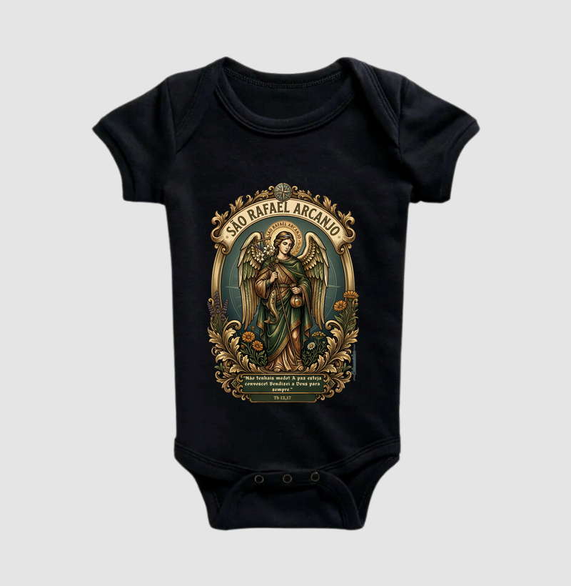 São Rafael Arcanjo – Medicina de Deus e Guia dos Viajantes | Arte Sacra com Simbologia Botânica - Body Infantil