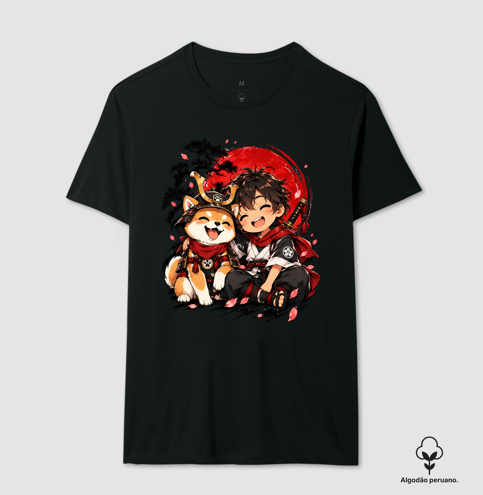 Pequeno Samurai & Shiba — Amigos de Honra - Camiseta Algodão Peruano