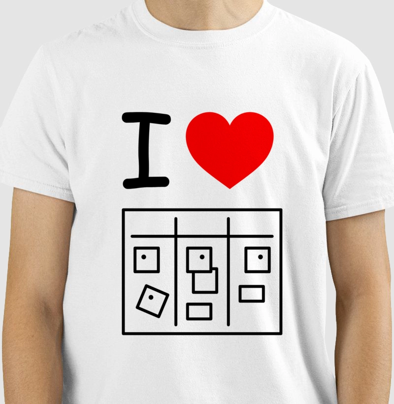 Camiseta "I ♥ Kanban" Branca/Cinza Masc./Fem.